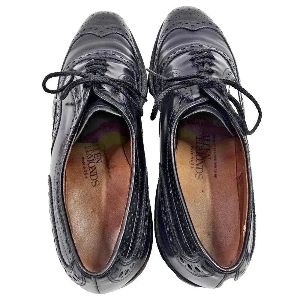 Allen Edmonds McAllister 6215 Men's Size 9A Black Leather Wingtip Oxford Shoes